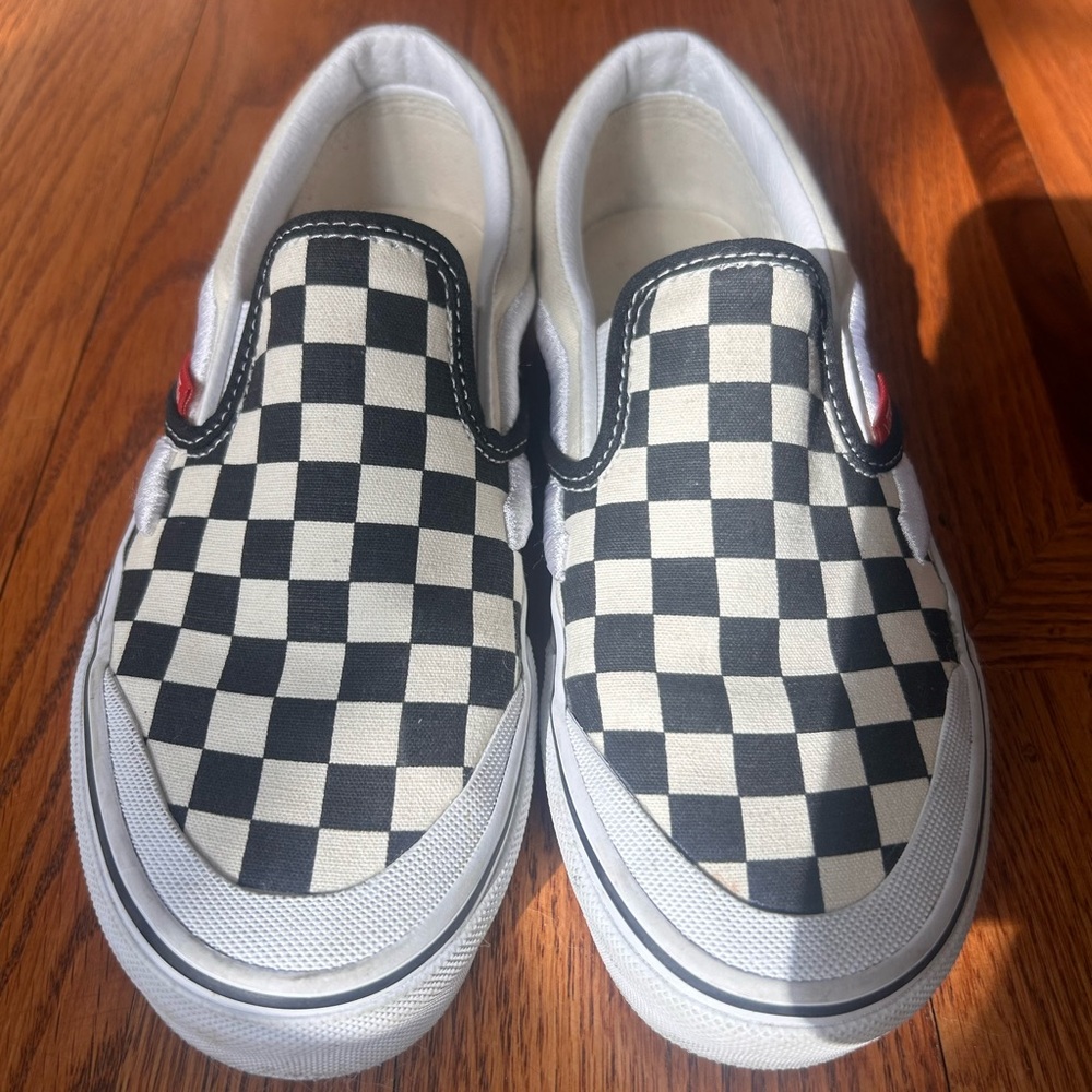 Vans Classic Checkerboard Slip-On Sneakers - Black and Cream